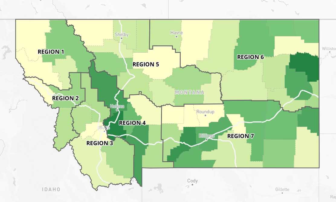 Median Household Income by Montana Counties, 2018